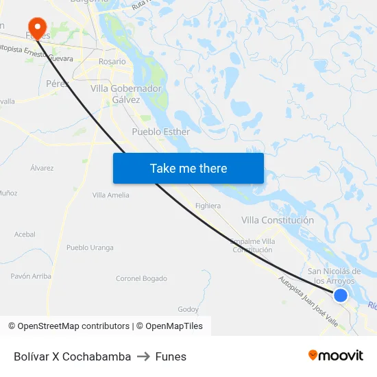 Bolívar X Cochabamba to Funes map