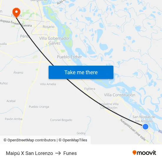 Maipú X San Lorenzo to Funes map