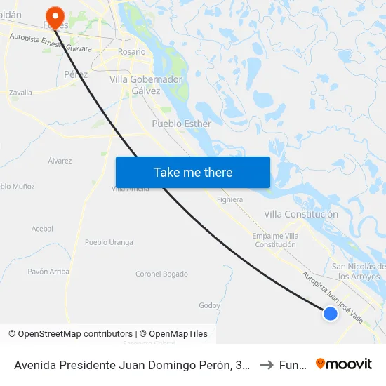 Avenida Presidente Juan Domingo Perón, 3050 to Funes map