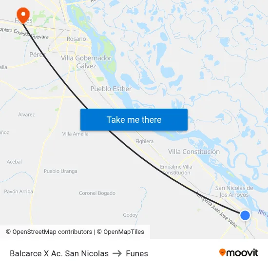 Balcarce X Ac. San Nicolas to Funes map