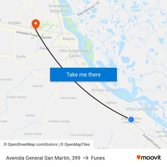 Avenida General San Martín, 399 to Funes map