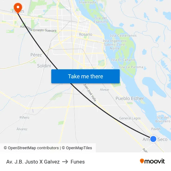 Av. J.B. Justo X Galvez to Funes map