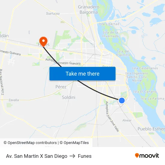 Av. San Martin X San Diego to Funes map