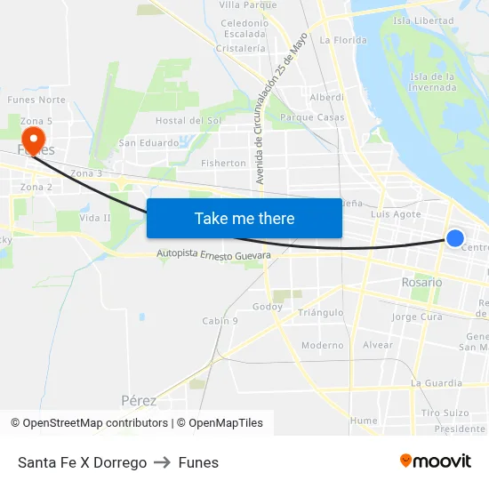 Santa Fe X Dorrego to Funes map