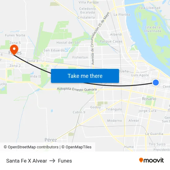 Santa Fe X Alvear to Funes map