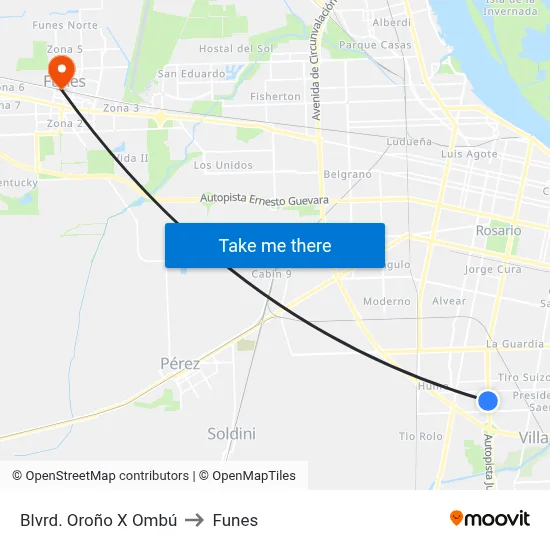 Blvrd. Oroño X Ombú to Funes map