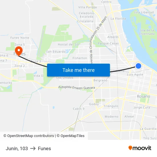 Junín, 103 to Funes map