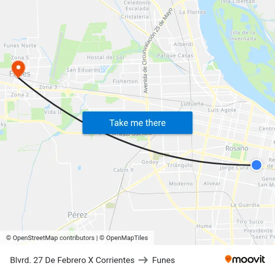 Blvrd. 27 De Febrero X Corrientes to Funes map