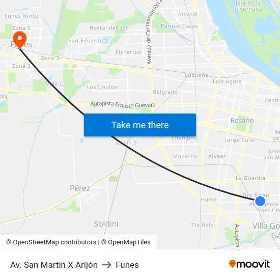 Av. San Martin X Arijón to Funes map