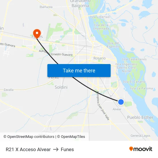 R21 X Acceso Alvear to Funes map