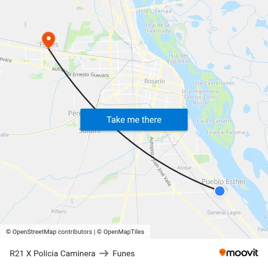 R21 X Policia Caminera to Funes map