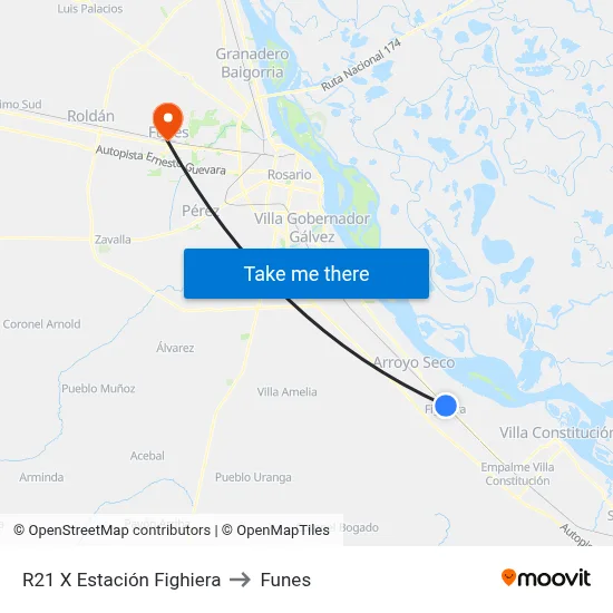 R21 X Estación Fighiera to Funes map