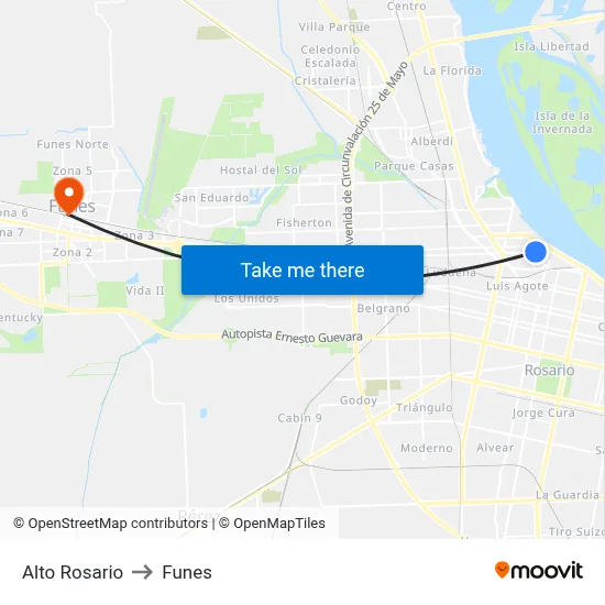 Alto Rosario to Funes map