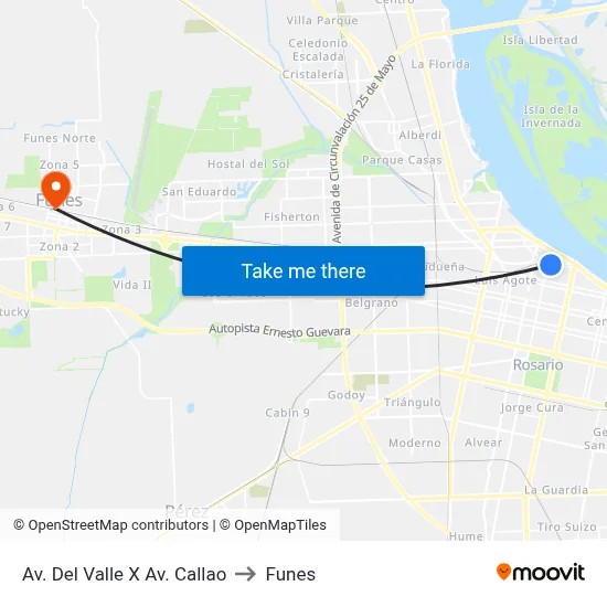 Av. Del Valle X Av. Callao to Funes map
