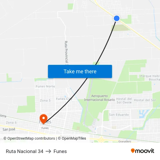 Ruta Nacional 34 to Funes map