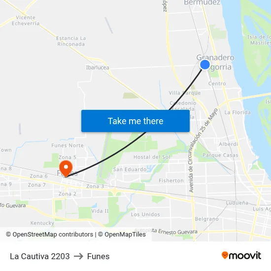 La Cautiva 2203 to Funes map