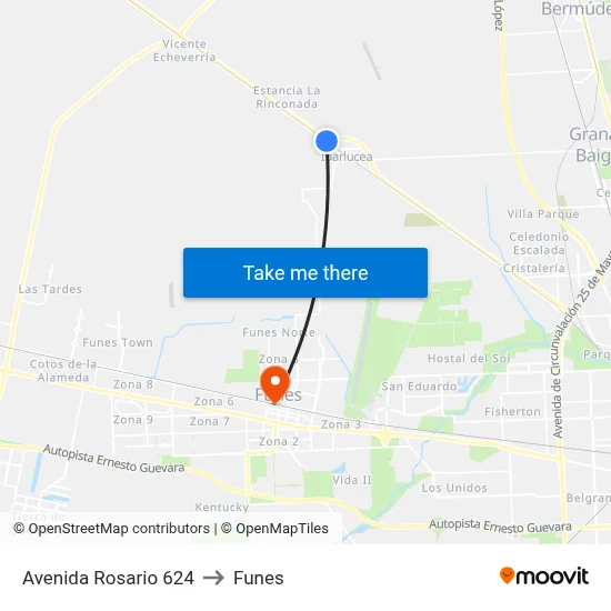 Avenida Rosario 624 to Funes map