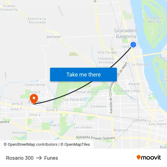 Rosario 300 to Funes map