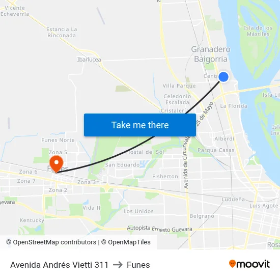 Avenida Andrés Vietti 311 to Funes map