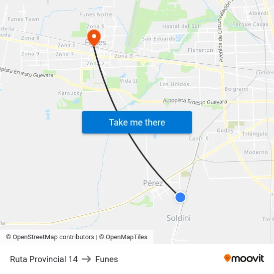 Ruta Provincial 14 to Funes map