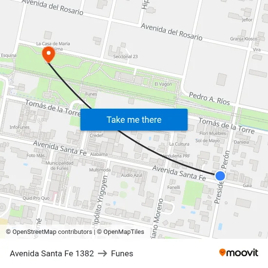 Avenida Santa Fe 1382 to Funes map
