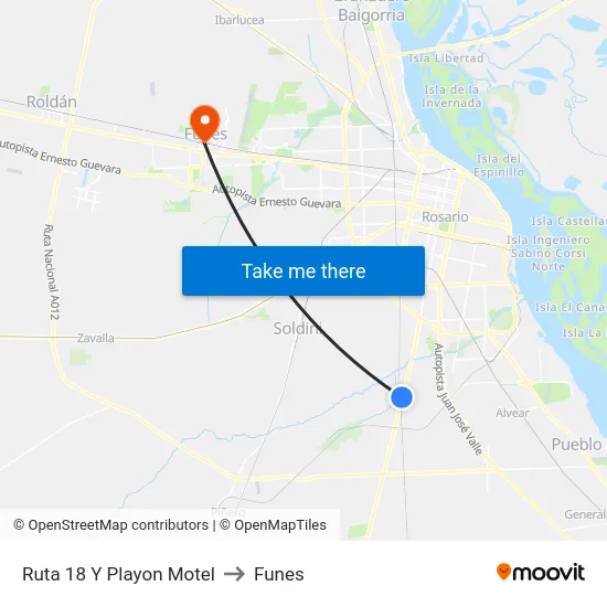 Ruta 18 Y Playon Motel to Funes map