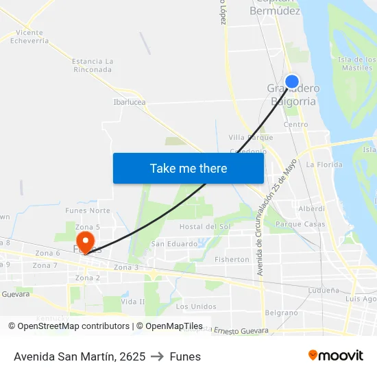 Avenida San Martín, 2625 to Funes map