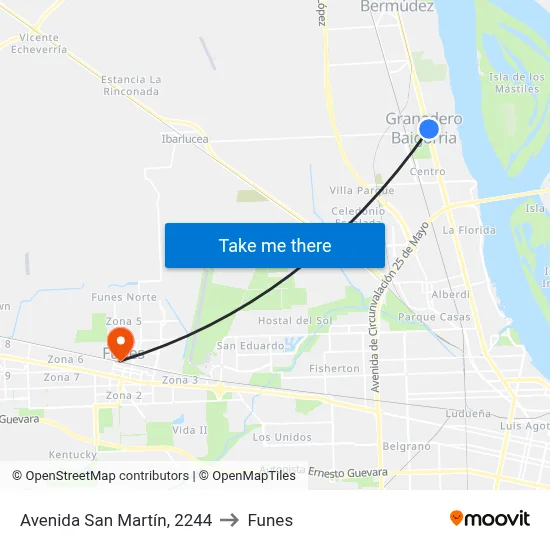 Avenida San Martín, 2244 to Funes map