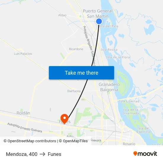 Mendoza, 400 to Funes map
