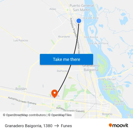 Granadero Baigorria, 1380 to Funes map