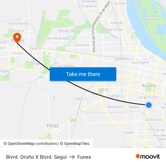 Blvrd. Oroño X Blvrd. Seguí to Funes map