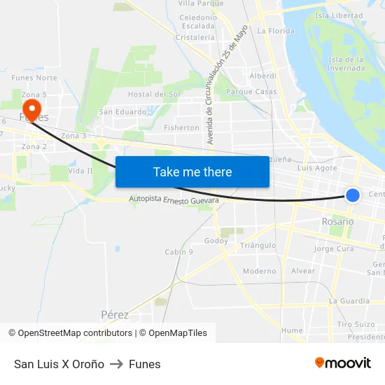 San Luis X Oroño to Funes map