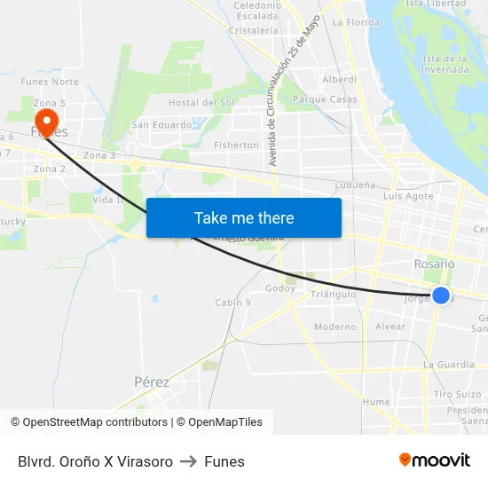 Blvrd. Oroño X Virasoro to Funes map