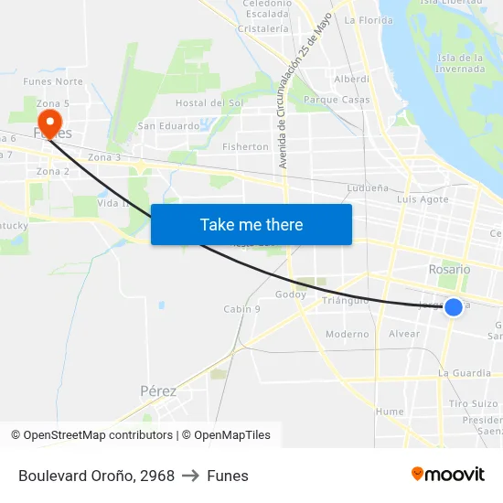 Boulevard Oroño, 2968 to Funes map