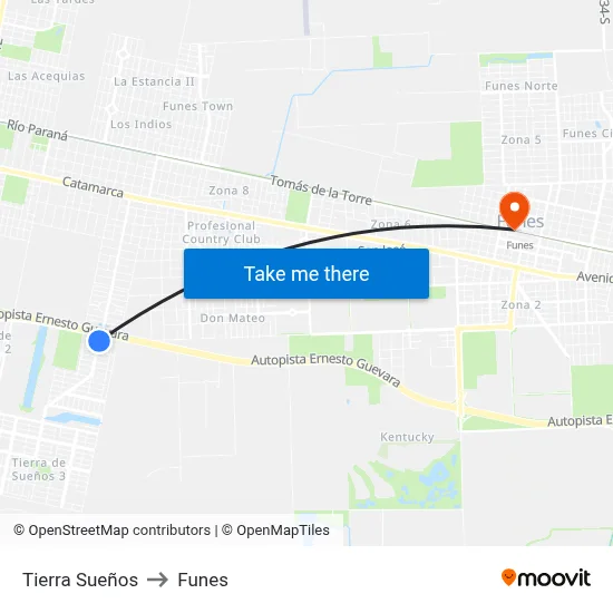 Tierra Sueños to Funes map