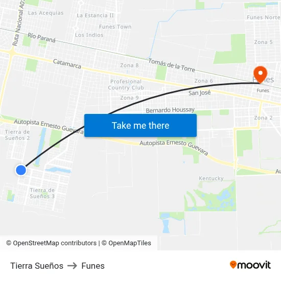 Tierra Sueños to Funes map
