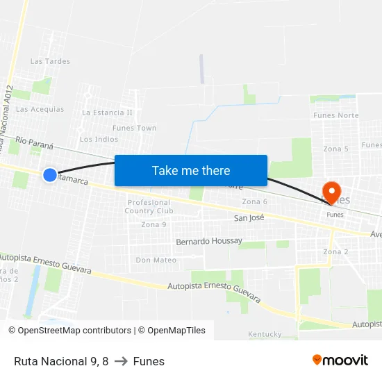 Ruta Nacional 9, 8 to Funes map