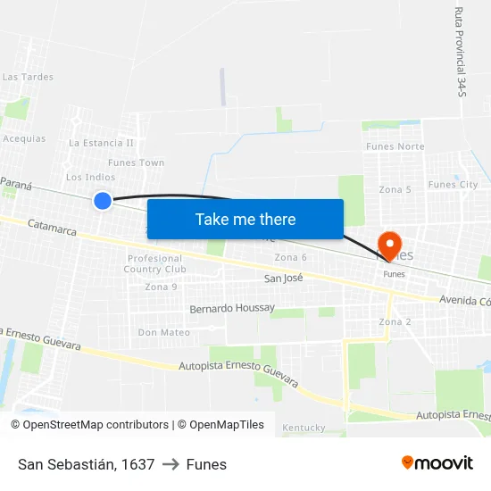 San Sebastián, 1637 to Funes map