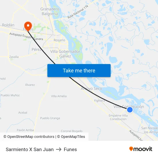 Sarmiento X San Juan to Funes map