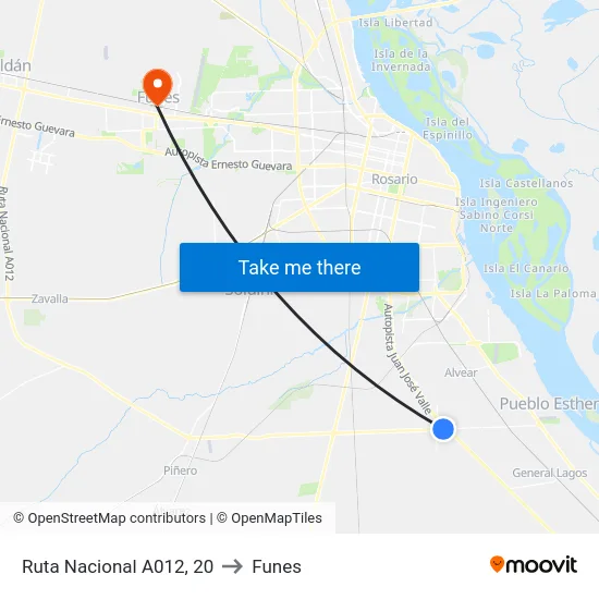 Ruta Nacional A012, 20 to Funes map