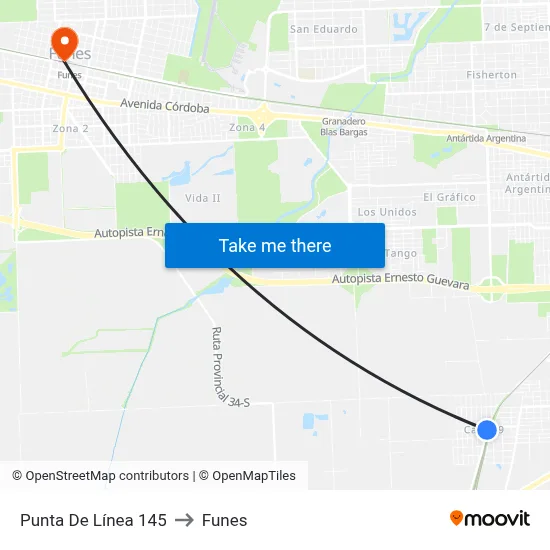 Punta De Línea 145 to Funes map