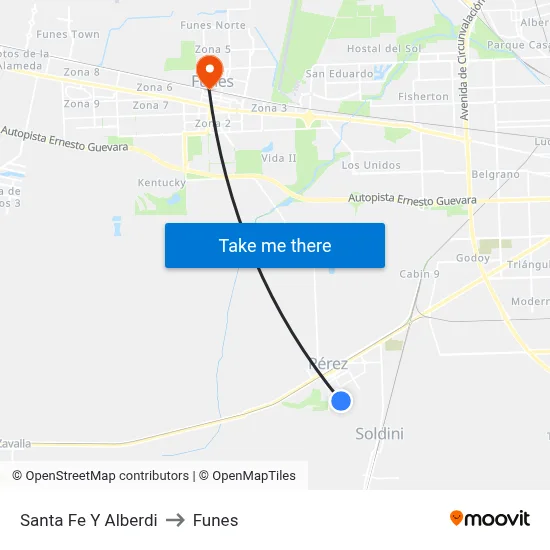 Santa Fe Y Alberdi to Funes map
