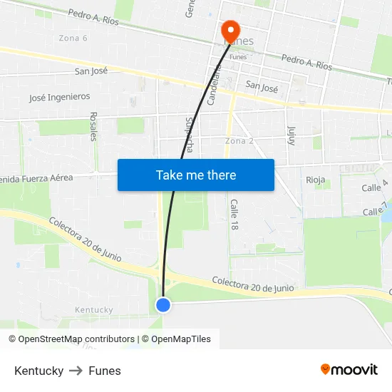 Kentucky to Funes map