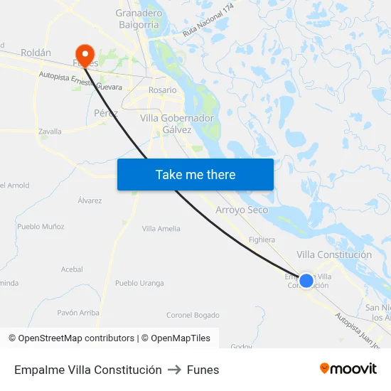 Empalme Villa Constitución to Funes map