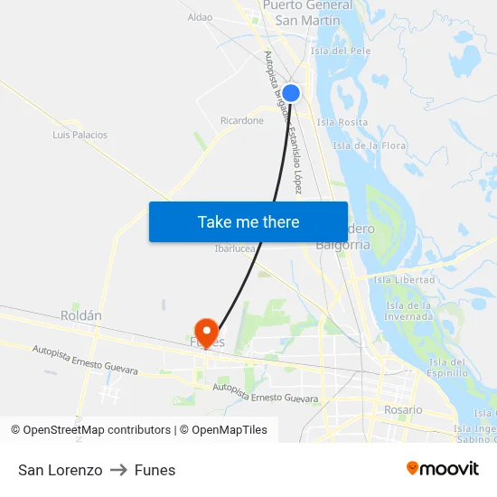 San Lorenzo to Funes map