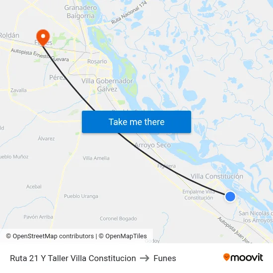 Ruta 21 Y Taller Villa Constitucion to Funes map