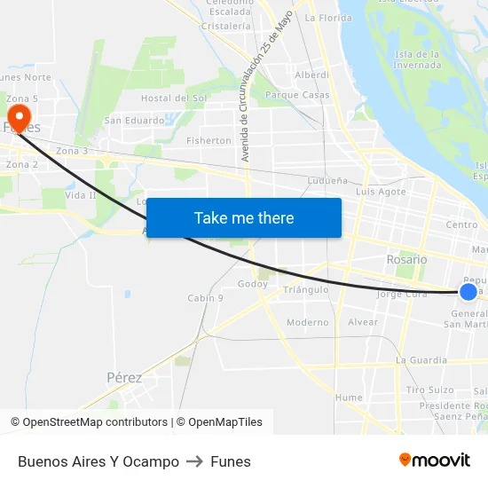 Buenos Aires Y Ocampo to Funes map