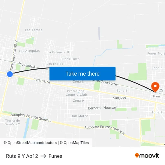 Ruta 9 Y Ao12 to Funes map