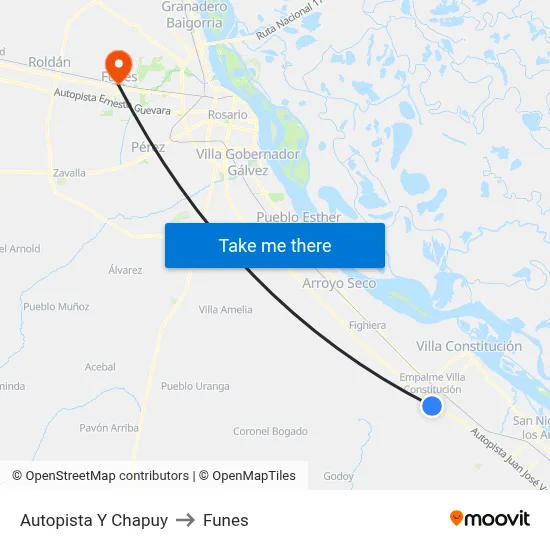 Autopista Y Chapuy to Funes map