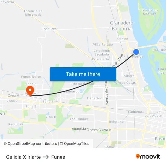 Galicia X Iriarte to Funes map
